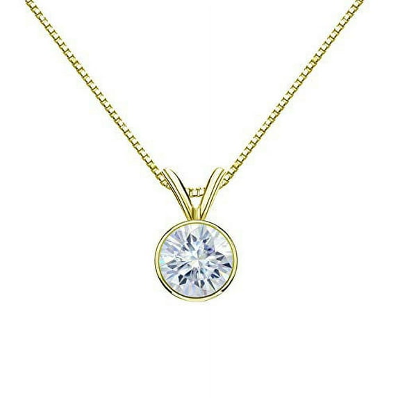 18K Yellow Gold Round Bezel-set Solitaire Moissanite Pendant Necklace (2ct TGW, 8.5mm, White) 16 to 18-inch by Diamond Wish