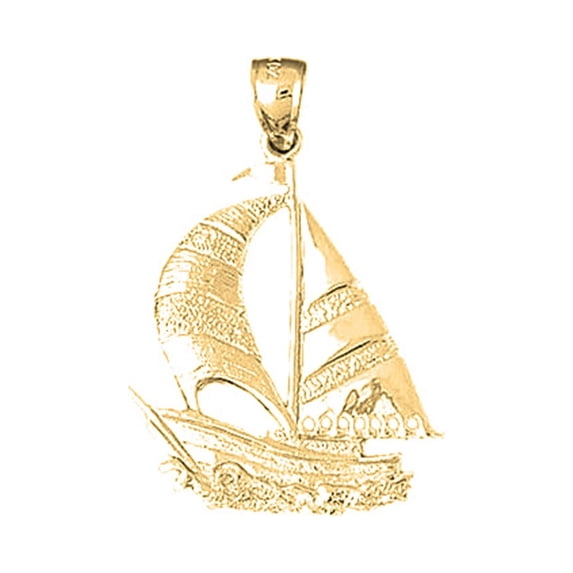 18K Yellow Gold Sailboat Pendant - 38 mm