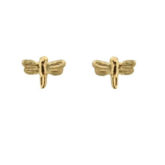 18K Yellow Gold Satin Finish Dragonfly Post Earring W.0.35 inch