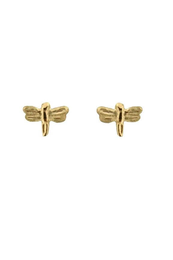 18K Yellow Gold Satin Finish Dragonfly Post Earring W.0.35 inch