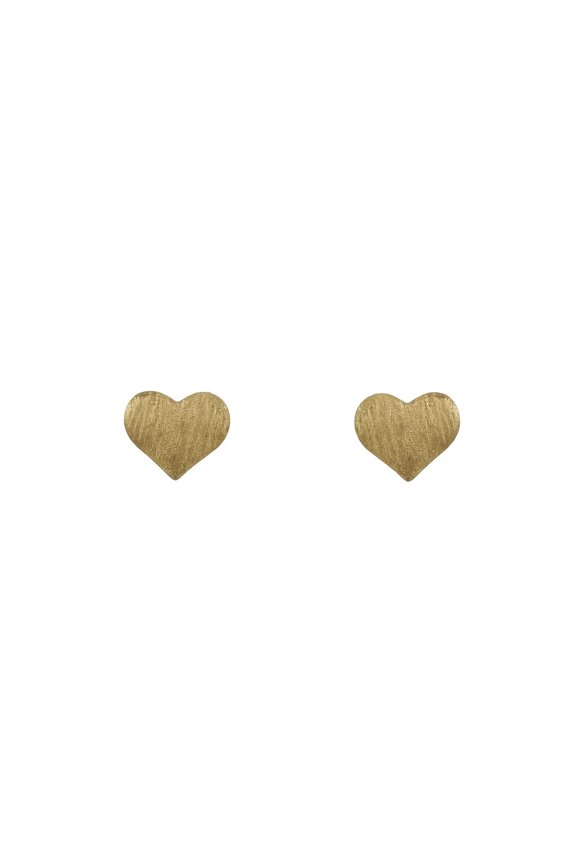 18K Yellow Gold Satin Finish Heart Post Earring 0.28 inch