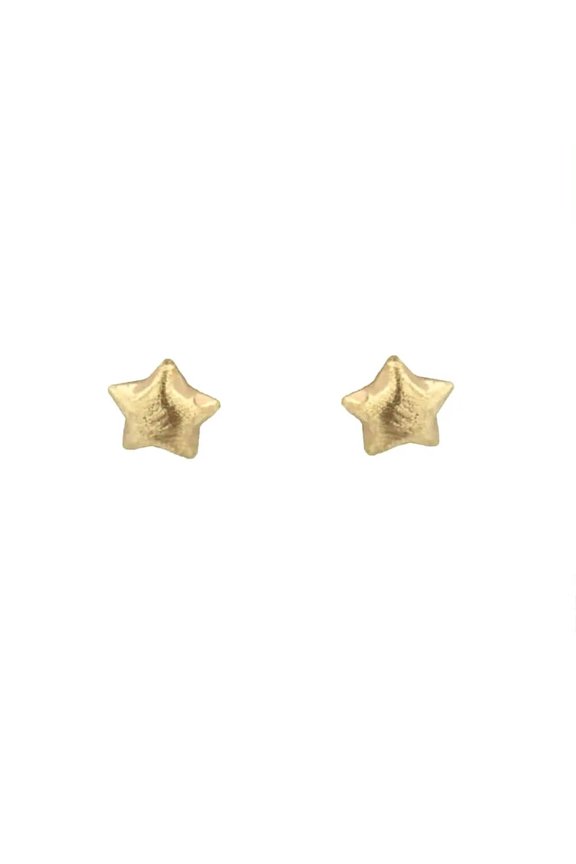 18K Yellow Gold Satin Finish Star Post Earring 0.20 inch