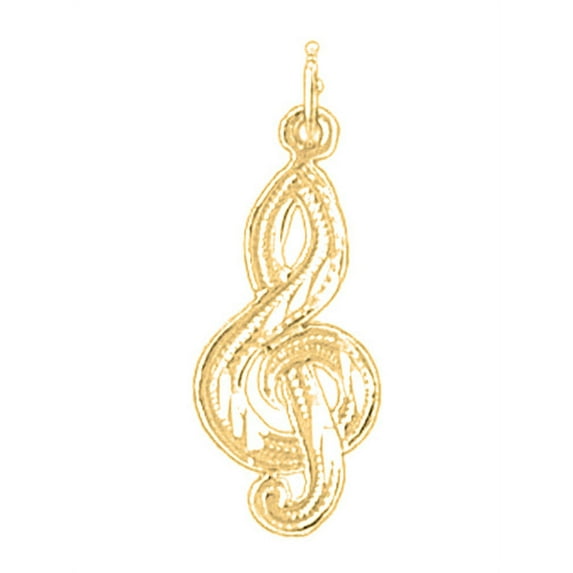 18K Yellow Gold Treble Clef Pendant - 24 mm