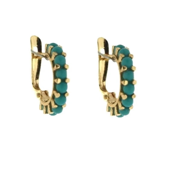 18K Yellow Gold Turquoise Paste Beads Half Hoop Lever back Earrings 12mm 0.47inch