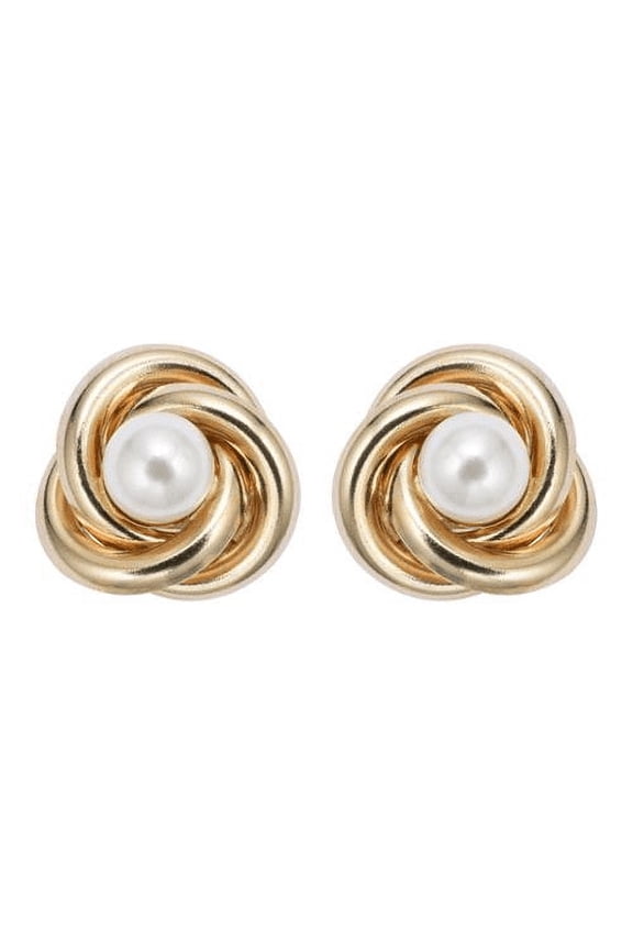 18K Yellow Gold White Freshwater Pearl Round 1 CT Stud Earrings Plated
