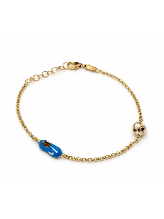 18K Yellow Gold enamel soccer shoe and soccer ball Bracelet