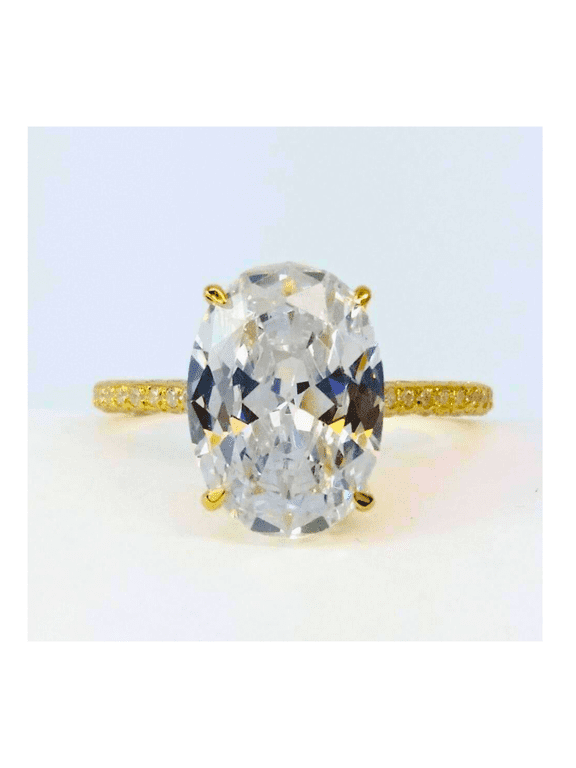 18K Yellow Gold plated Alexandra Dora 5CT Oval Petite French Pavé Crown IOBI Simulated Diamond Ring