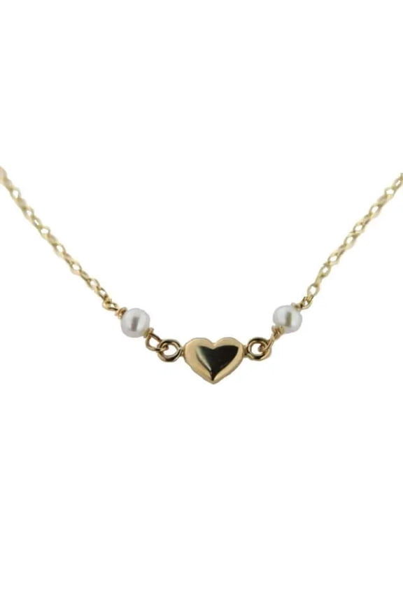 18K Yellow gold center heart with 2 pearls 13.5 inches necklace