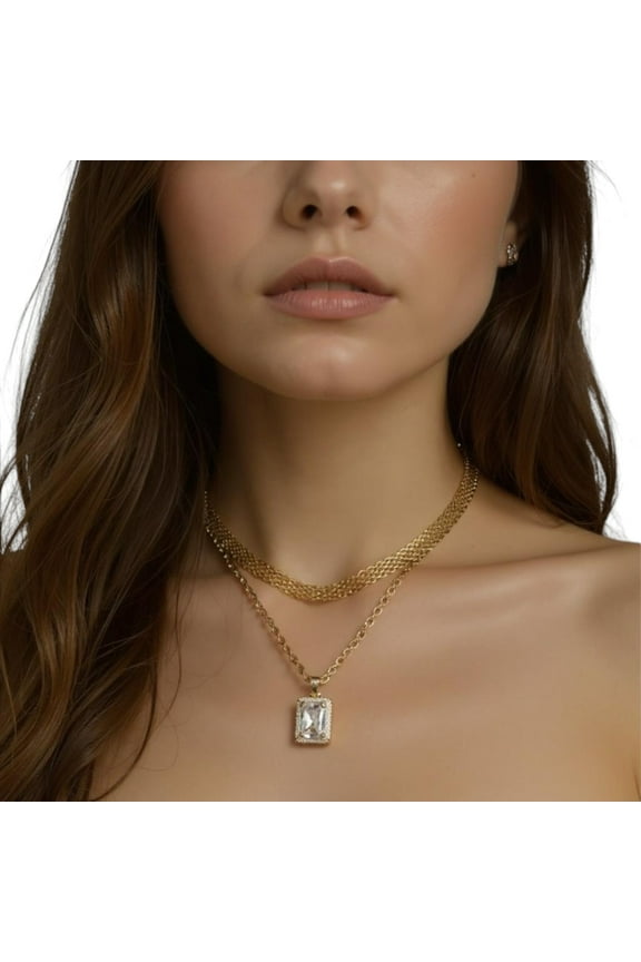 JEWELRY 18K Yellow Gold Plated Non Tarnish Singapore Chain with CZ Pendant 18"