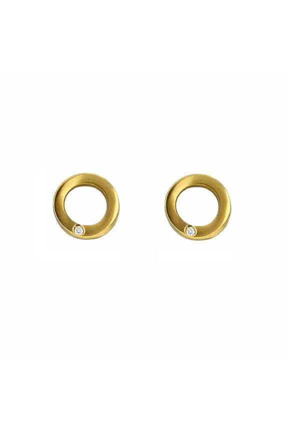 18K open circle and tiny Diamond post earrngs diameter 6.75 mm 0.26 inch