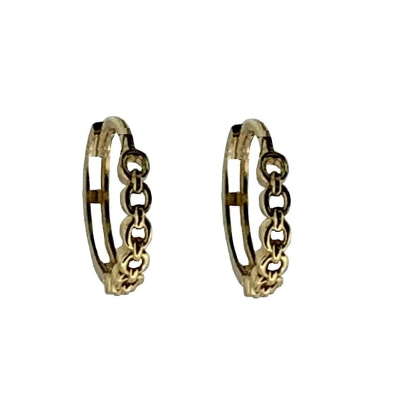 18K solid Yellow Gold Filigree Thin Hinged Hoop Huggie Earrings Diameter 12 mm 0.50 inch X 2mm 0.08 inch