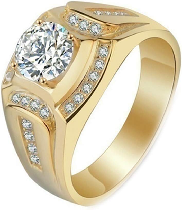 Men's Vintage Style 18K Gold Plated Sapphire & CZ Engagement Ring - Luxury Domineering Wedding Band In Sterling Silver