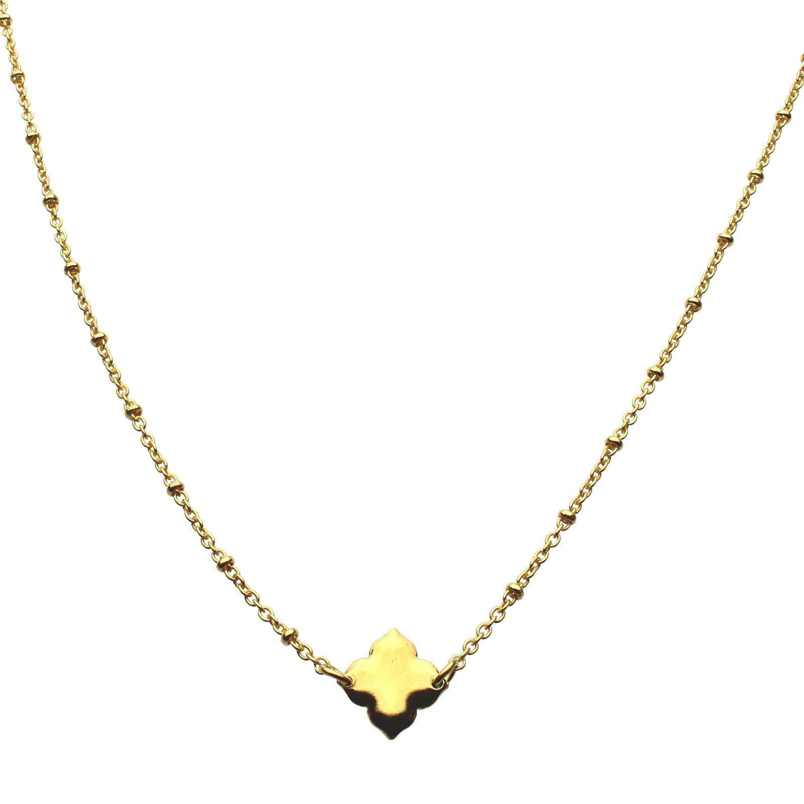 18KT GoldFlashed Sterling Silver Small Closed Clover Station Cable Chain Necklace Italy Adj 16