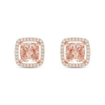 18KT Rose Gold Vermeil Diamond & Morganite Stud Earrings for Women, 1/5 Ct