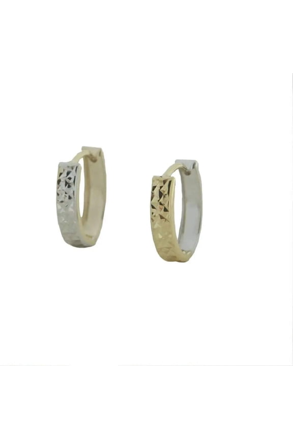 18Kt Reversible Solid Two Tone Gold Oval Diamond Cut Hinged Hoop Huggie Earrings