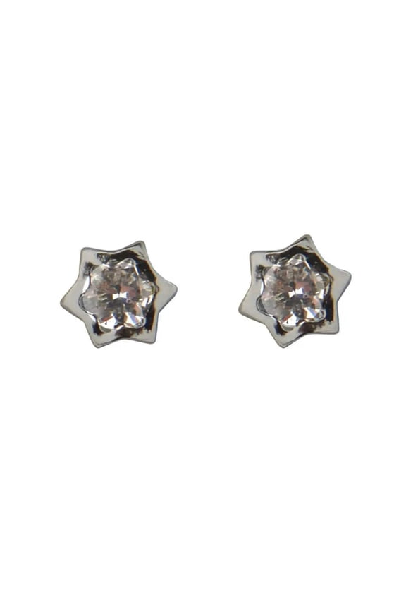 18Kt White Gold Small Star with  cubic zirconia   Center Screwback Earrings (4mm)