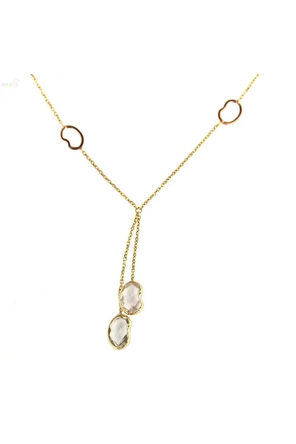 18Kt Yellow Gold Pink Quartz & Green Amethyst Necklace