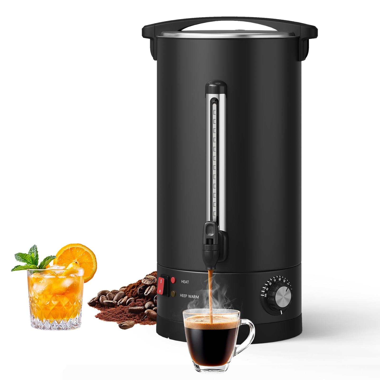 18L/120 Cups Coffee Urn- 4.8 Gallon Double Wall Commerical Coffee Maker for Buffet Catering Wedding Gathering,Large Capacity Hot Coffee Dispenser,Stainless Steel Hot Water Urn-Black