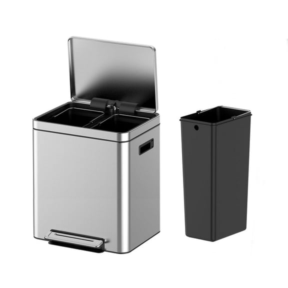 18L*2 Dual Trash Can, 2×4.75-Gallon Garbage Can with Lid, Stainless Steel Trash Bin with 2 Removable Inner Buckets, Soft-Close Foot Pedal, Fingerprint-Resistant for Kitchen Home Office