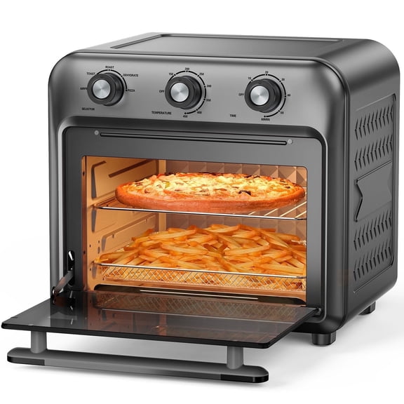 20QT Air Fryer Toaster Oven with Convection, 5-in-1 Countertop Cooker, Visible Window, Oil Free, 1500W, Black