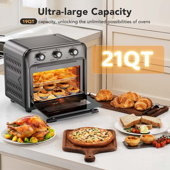 21QT Air Fryer Toaster Oven with Convection, 5-in-1 Countertop Cooker, Visible Window, Oil Free, 1500W, Black