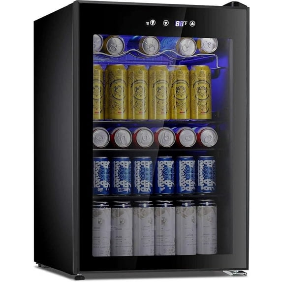 18L Beverage Refrigerator Cooler 24Can, Mini Fridge with Quiet Compressor, LED Light,Freestanding Small Fridge with Electronic Temperature Control for Home and Bar(40-61 ℉ )