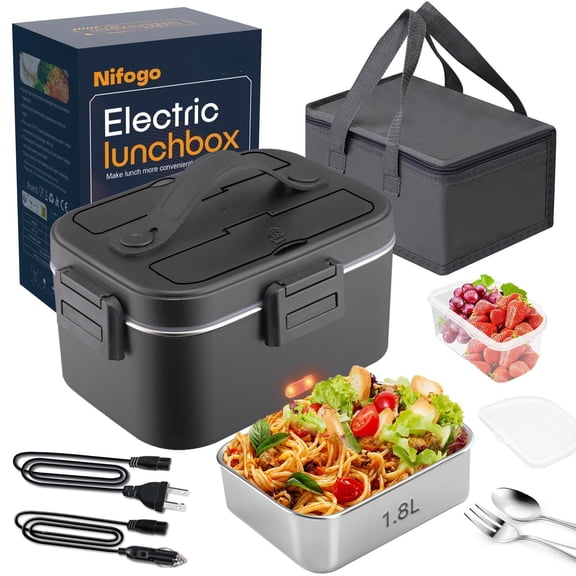 18L Electric Lunch Box 80W High Power Portable Heated Lunch Box, Food Grade Stainless Steel with Display Screen, Multi-Voltage 12V 24V 110V for Car Truck Work Travel
