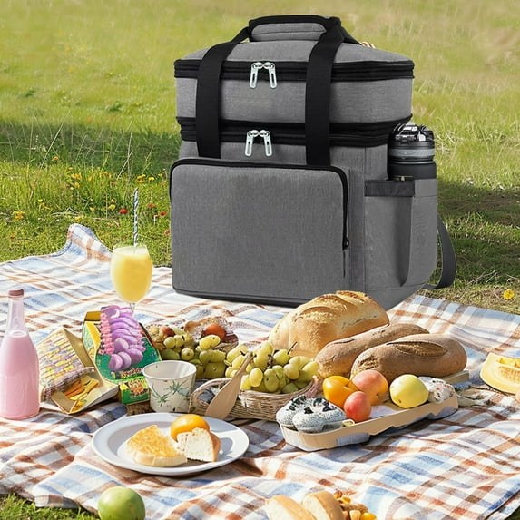 18L Expandable Insulated Cooler Bag - Double Deck Leakproof Lunch Tote Heavy Duty Thermal Bag Construction Work Picnic Essential(Gray)
