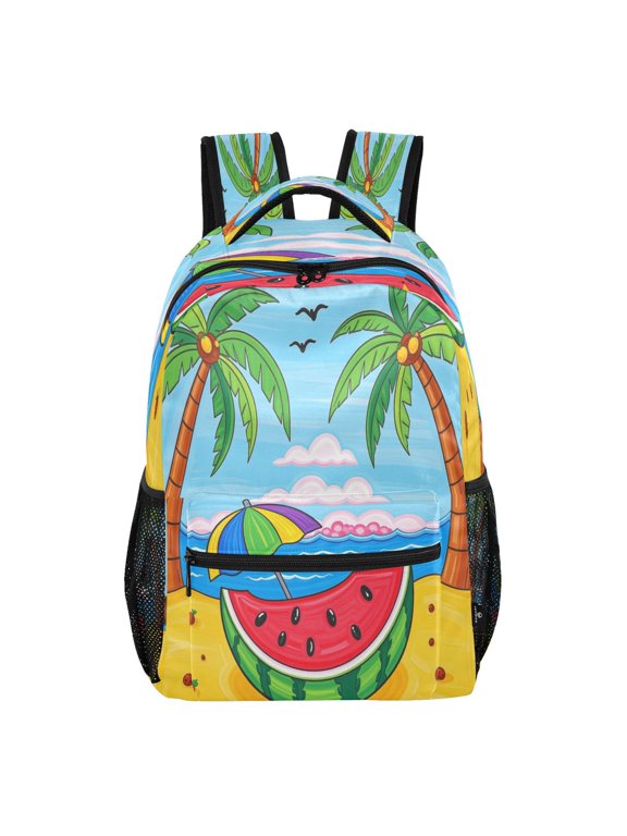 18L Large Laptop Backpack Lightweight Multi Pocket Travel Bag for Men Women Business Commuter, Watermelon Beach Printed