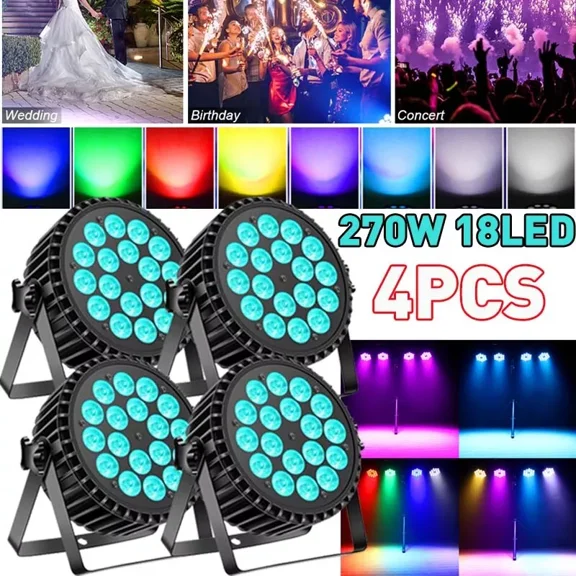 18LED Stage Lights RGBW 4in1 Wash/Strobe Effect DJ Lights MX Control Sound Activated Uplights for Christmas Disco Club Wedding,4pcs