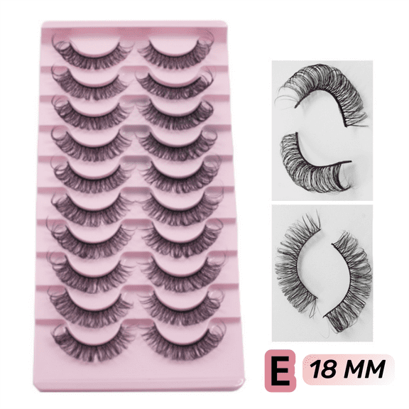 18MM False Eyelashes10 Pairs,Jademall Strip Lashes, Wispy Fake Eyelashes, Natural Long Strip Curly Faux Reusable Eyelashes