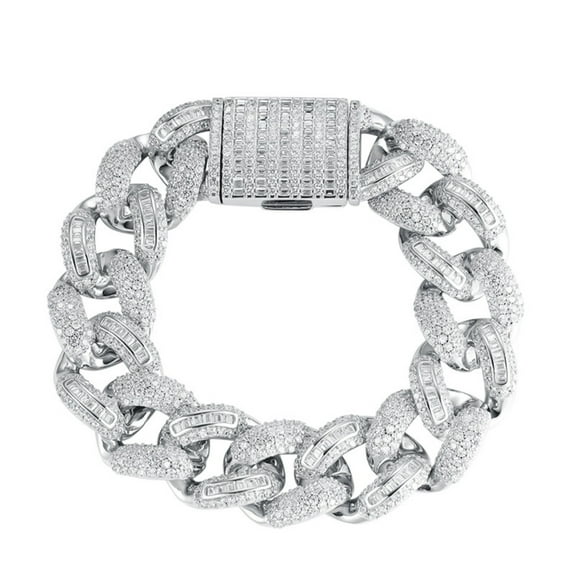 18MM Heavy Duty Mens Link Bracelet Clear 5A  CZ Chunky Mens Chain Bracelet for Men Hypoallergenic 925 Sterling Silver Bracelet Men Jewelry 16.5-22.5CM