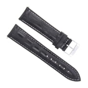18MM ITALIAN LEATHER WATCH STRAP BAND, Black with White Stitching, Silver Buckle, Compatible With MOVADO MUSEUM WATCH BLACK WHITE STITCH