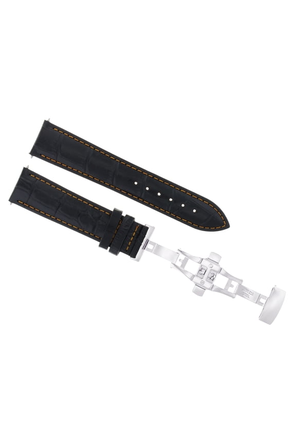 18MM LEATHER STRAP BAND DEPLOYMENT CLASP FOR BREITLING BLACK ORANGE STTICH #3B