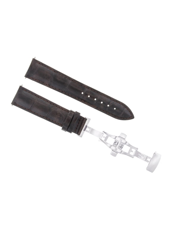 18mm Leather Watch Band Strap, Dark Brown, Silver Buckle, Compatible With IWC Aquatimer Big Pilot Portugues Clasp Dark