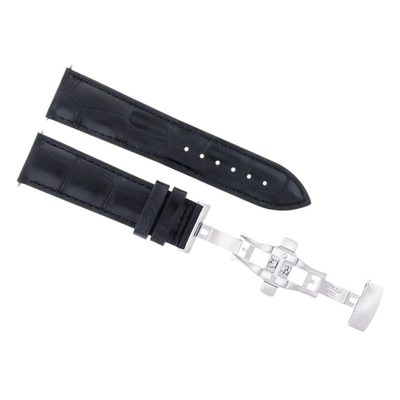 18MM LEATHER STRAP BAND FOR TISSOT WATCH CHRONOGRAPH V8 DEPLOYMENT CLASP BLACK