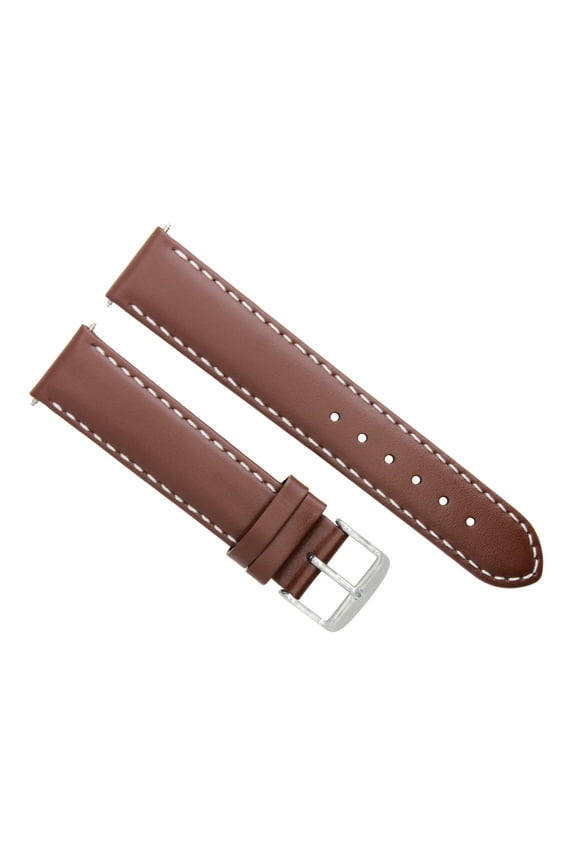 18MM LEATHER WATCH BAND SMOOTH STRAP FOR OMEGA SEAMASTER L/BROWN WHITE STITCH