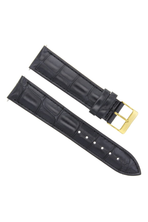 18MM LEATHER WATCH BAND STRAP FOR JAEGER LECOULTRE WATCH BLACK GOLD