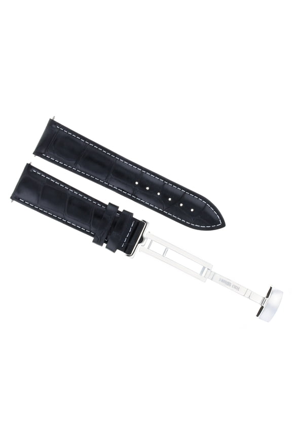 18MM LEATHER WATCH STRAP BAND DEPLOYMENT BUCKLE FOR OMEGA SEAMASTER WATCH BLACK