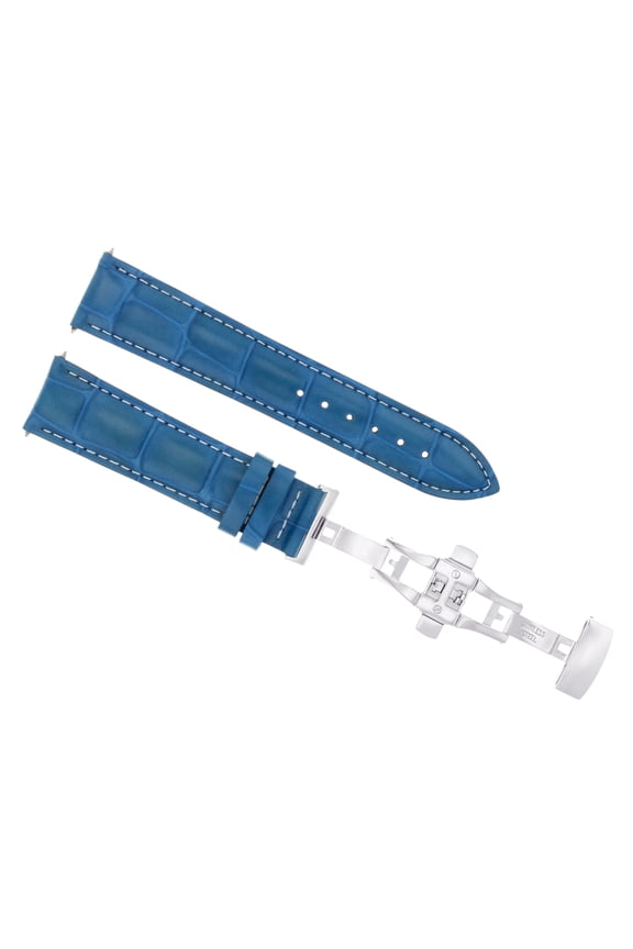 18MM LEATHER WATCH STRAP BAND FOR ORIS WATCH DEPLOYMENT CLASP LIGHT BLUE 3B