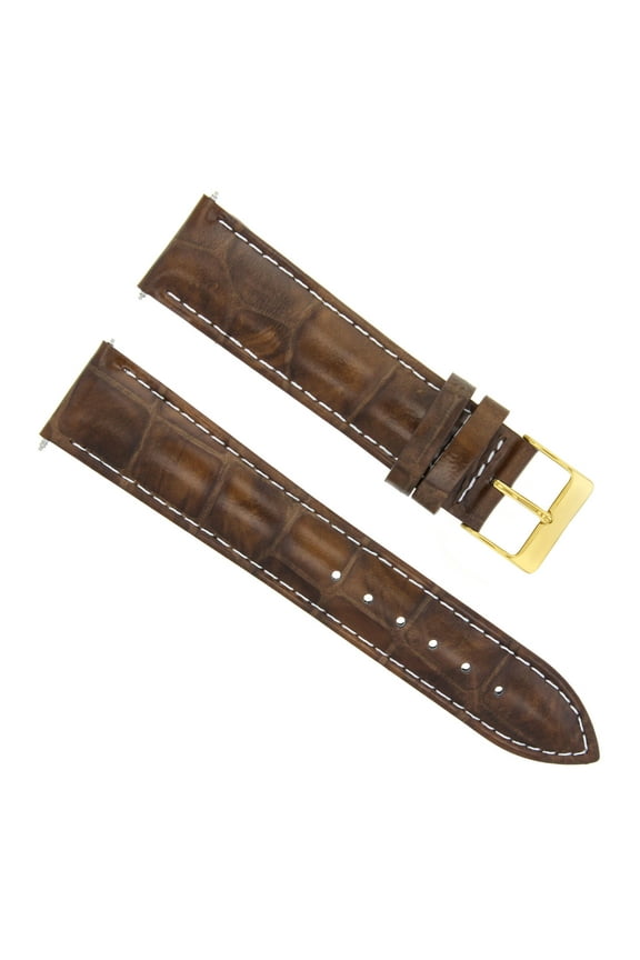 18MM LEATHER WATCH STRAP BAND FOR TUDOR WATCH LIGHT BROWN WHITE STIT GOLD BUCKLE