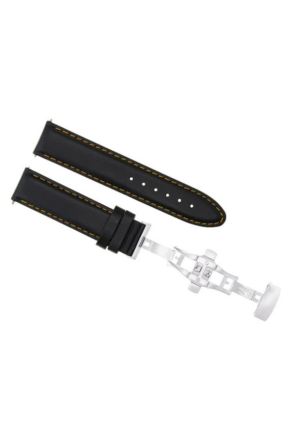 18MM LEATHER WATCH STRAP SMOOTH DEPLOY CLASP FOR CERTINA BLACK ORANGE STITCH OS