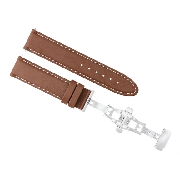 18MM SMOOTH LEATHER STRAP WATERPROOF BAND FOR IWC DEPLOYMENT CLASP BROWN TAN WS