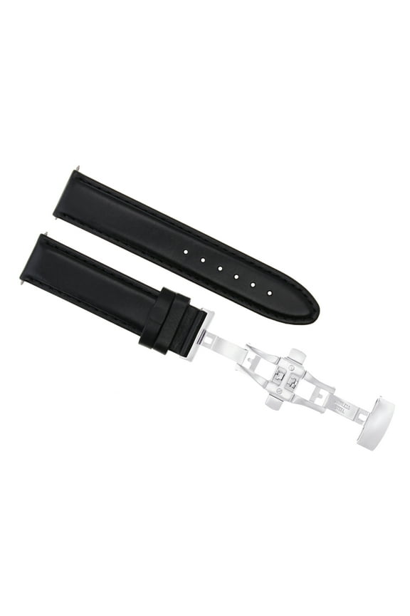 18MM SMOOTH LEATHER WATCH BAND STRAP DEPLOYMENT FOR TISSOT POWERMATIC 80 BLACK