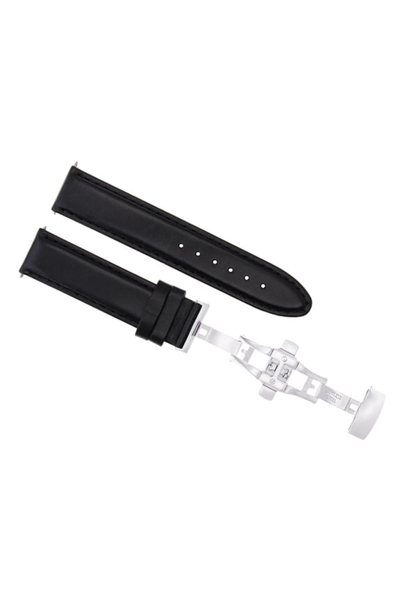 18MM SMOOTH LEATHER WATCH STRAP BAND DEPLOYMENT FOR BREITLING PILOT COLT BLACK