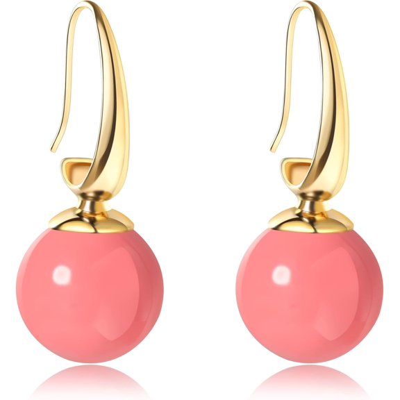 18Mm Large Balls Dangle 14K Gold Plated Hoop Earrings For Women | Lightweitght Hypoallergic |U2026[Z7370]