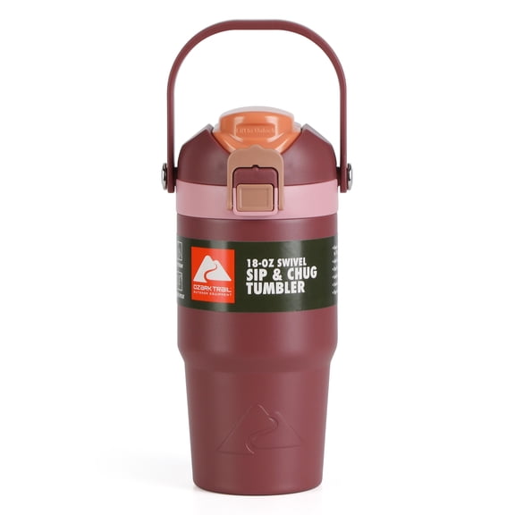 Ozark Trail 18oz Vacuum-Insulated Stainless Steel Dual Lid Insulated Tumbler, Double Wall Vacuum Insulated Travel Tumbler with Sip & Chug Lid, Rose