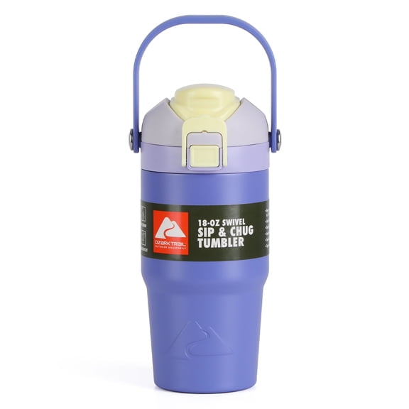 Ozark Trail 18oz Vacuum-Insulated Stainless Steel Dual Lid Insulated Tumbler, Double Wall Vacuum Insulated Travel Tumbler with Sip & Chug Lid, Purple