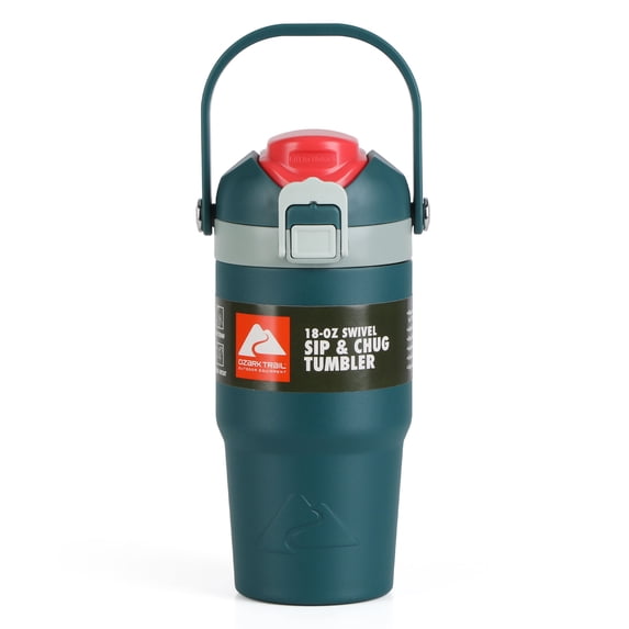 Ozark Trail 18oz Vacuum-Insulated Stainless Steel Dual Lid Insulated Tumbler, Double Wall Vacuum Insulated Travel Tumbler with Sip & Chug Lid, Green