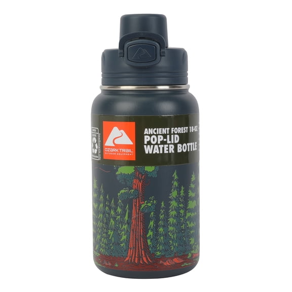 Ozark Trail 18 oz Stainless Steel Insulated Pop Lid Water Bottle, Ancient Forest